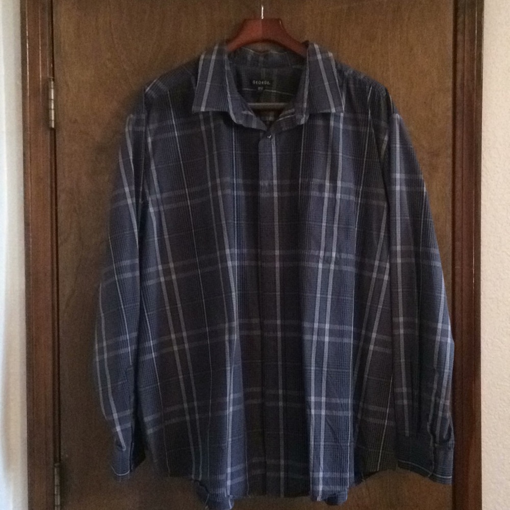 Blue, Gray, check George Dress Shirt in 3XL
